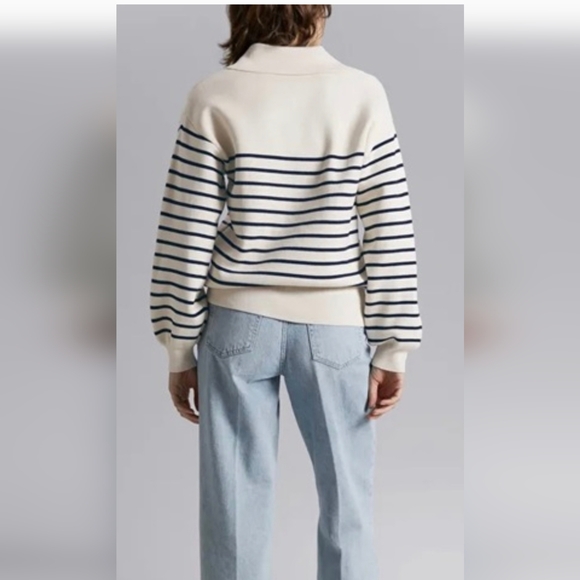 Women's Cream and Blue Striped Sweater - Picture 2 of 9